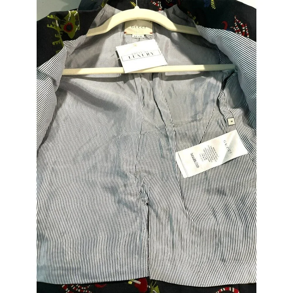 New Gucci $1065 Kids Navy Printed Celebrity Blazer Suit Jacket Size 8